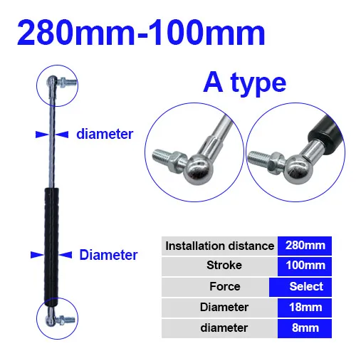 

Складная петля с газовой пружиной 18*8, 50N-500N/5 кг-50 кг, опора для подъема силы, расстояние хода 100 мм, отверстие, центральное расстояние 280 мм