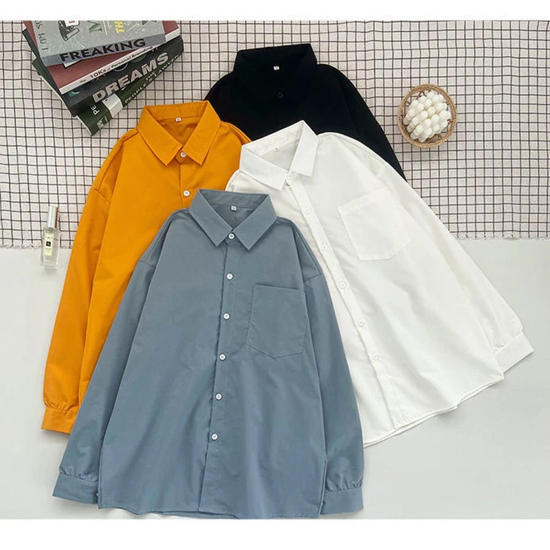 

ZOKI Oversize Women Button Up Shirts Long Sleeve Spring Students Designed Tops Loose Solid Korean Casual Office Ladies Shirts