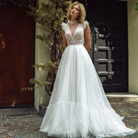 layout niceb boho a line wedding dresses illusion button backless ruffles high neck lace appliques bridal gowns 2022 custom made
