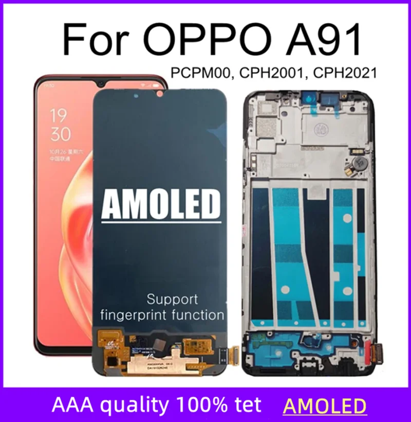 

6.4" AMOLED For OPPO A91 LCD Display Touch Screen Digitizer Assembly Replacement for PCPM00, CPH2001, CPH2021 LCD