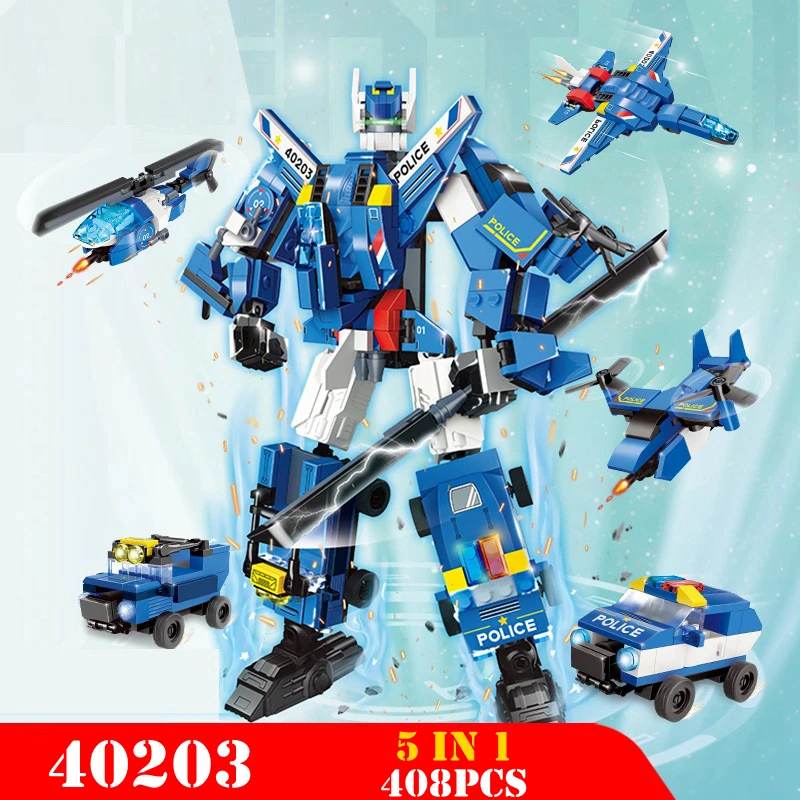 

CITY Transformation 5 In 1 Morphing Robot 408PCS Car Aircraft Truck Tank Boy's Toy Building Blocks Toys Educational Bricks Gift