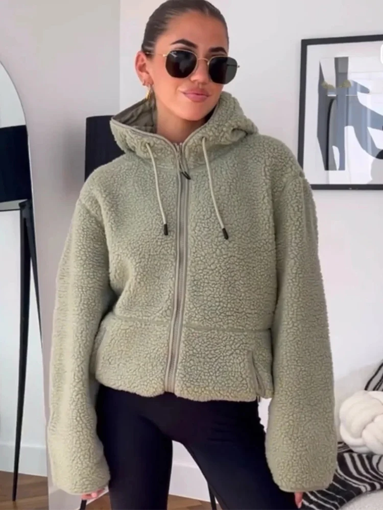 Женская Повседневная однотонная Тедди куртка Foridol с капюшоном пальто карманами