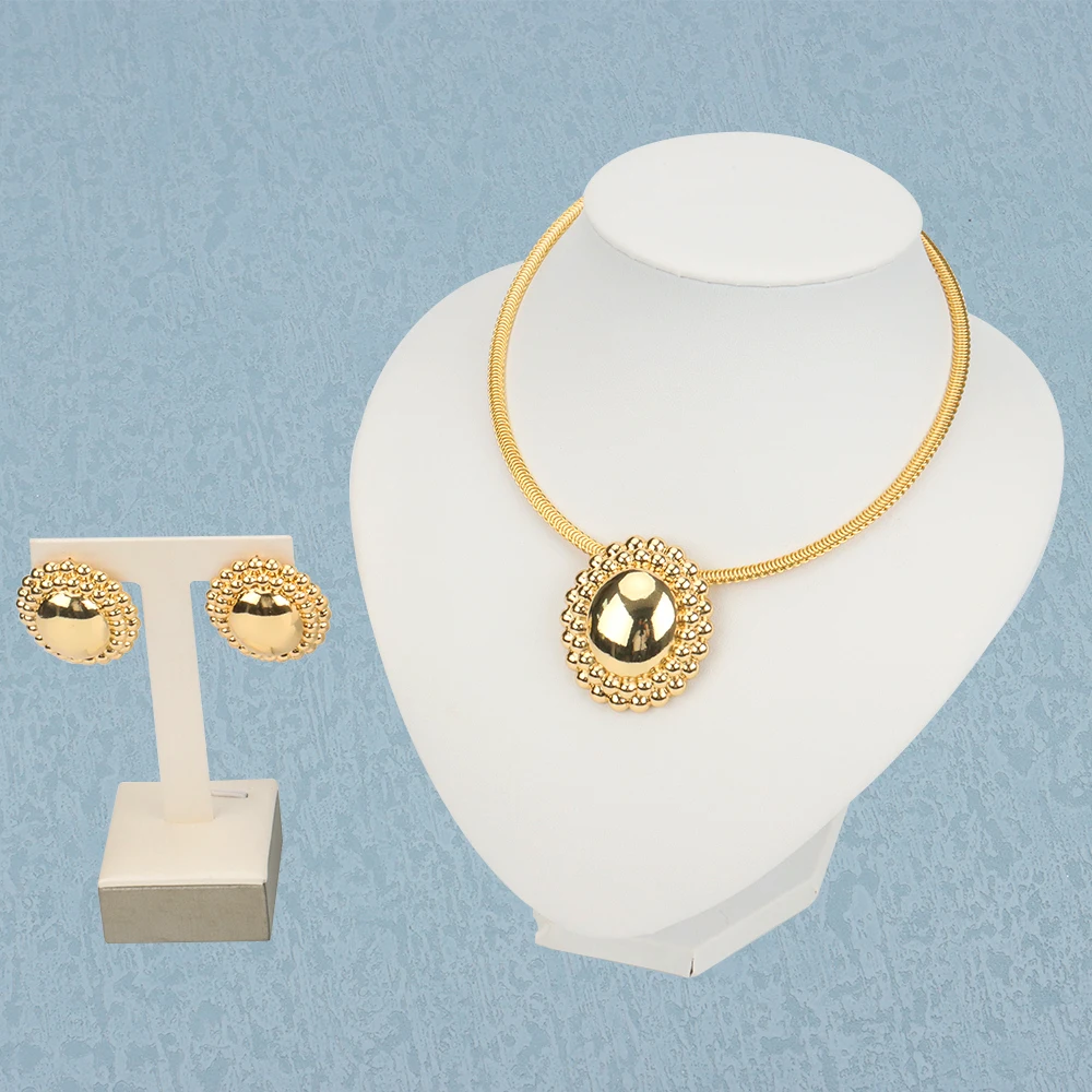 

African Jewelry Set Dubai Luxury Gold Color Highend Necklace Bracelet Earrings Ring Set For Woman Wedding Party Dating Gift
