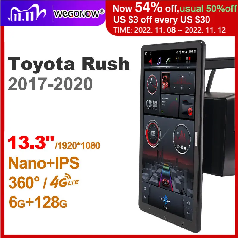 

1920*1080 Nano Ownice Android10.0 для Toyota Rush 2017-2020 автомобильное радио Видео Аудио 13,3 дюймов IPS вращающийся 360 6G 128G Тесла стиль