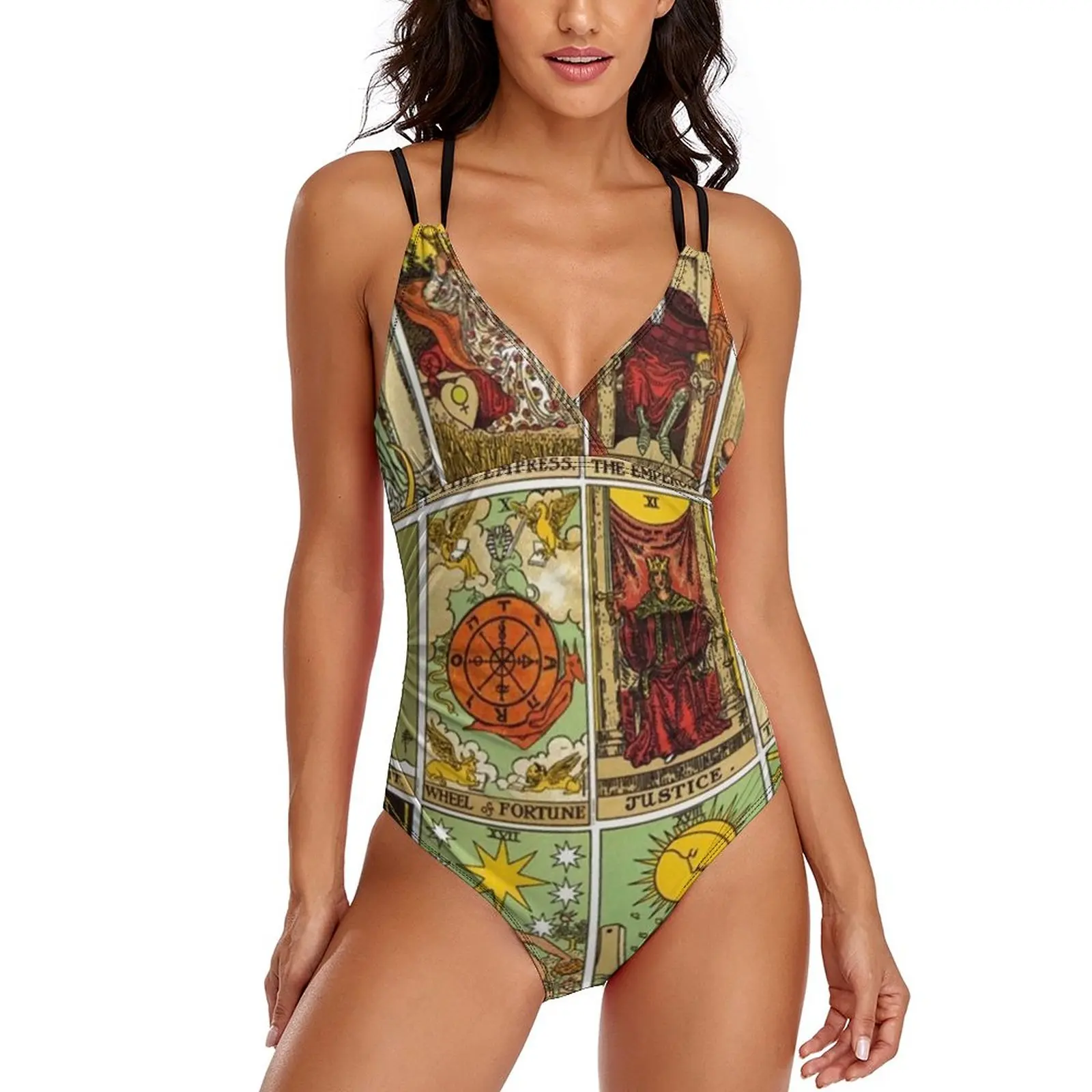 

Женский слитный купальник в стиле пэчворк, с рисунком Таро