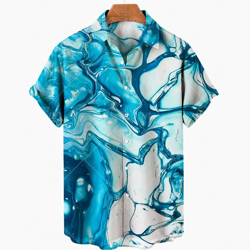

2022 Summer New Men's Art Oil Painting Printed Shirt Lovers Fashion Short Sleeve Cool Thin Loose Hawaiian Beach Harajuku Shirt