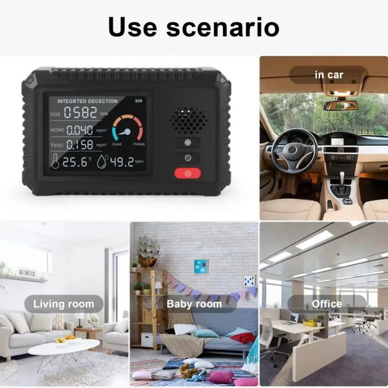 

5-IN-1 Multifunctional Air Quality Detector Digital Air Quality Monitor Home Temperature Humidity CO2 TVOC HCHO Detector Meter