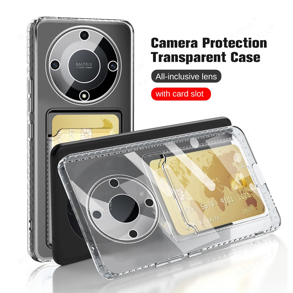 

Card Slot Pocket Clear Case for Huawei Honor X9a HonorX9a RMO-NX1 Luxury Transparent Shockproof Soft Phone Cover HuaweiHonorX9a