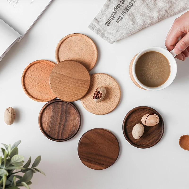 Home Durable Wood Coasters Square Resistant Drink Mat Round Heat Resistant Drink Mat Coffee Cup Pad Table Non-slip Coffee Pad