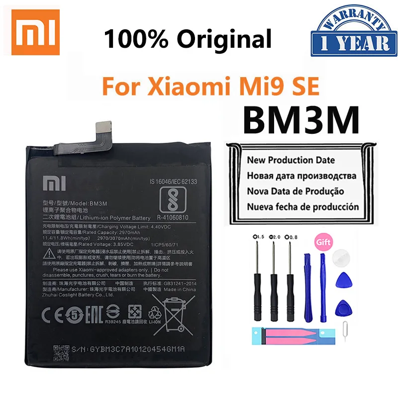 

100% Original Xiao Mi Replacement Battery BM3M For Xiaomi Mi9 SE Mi 9SE 3070mAh High Capacity Phone Batteries Free Tools