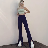 fashion solid color flare pants women split high waist trousers summer office lady commuter vintage designer female outfits