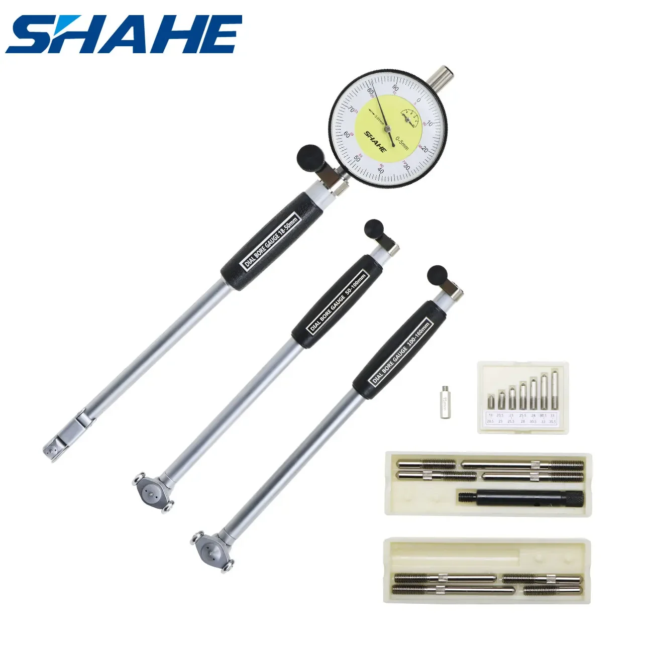 

SHAHE 0,01 мм циферблат, индикатор диаметра, набор манометров внутреннего диаметра 18-50/50-100/100-160 мм, измерительный прибор для цилиндра с отверстием