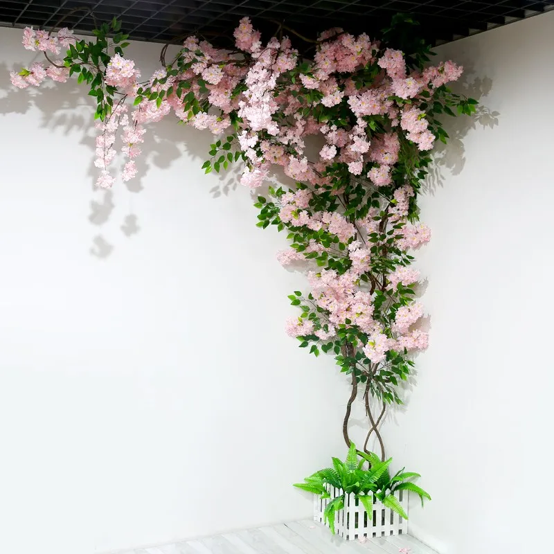

Artificial Cherry Flower Vine Fake Flower Branch Sakura Tree Stem With Dried Tree Branches Rattan Sets For Wedding Wall Decor