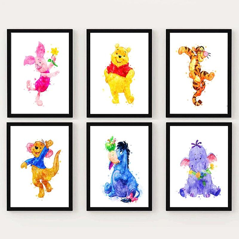 

Disney Cartoon Winnie The Pooh Watercolor Posters and Prints Nursery Wall Art Canvas Painting Cartoon Wall Pictures Baby Room