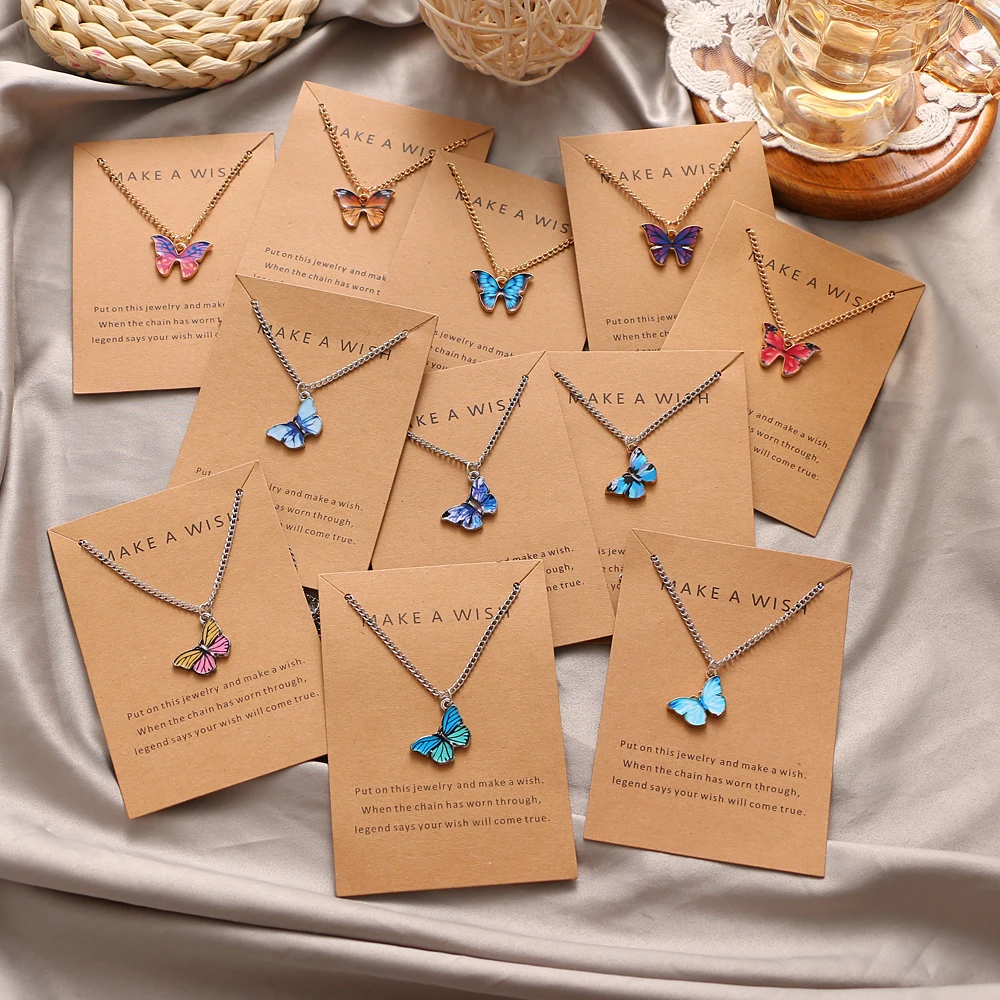 

KISSWIFE INS Style Colorful Butterfly Necklaces For Women Girls Gold Color Silver Color Chain Pendant Choker Trendy Jewelry Hot