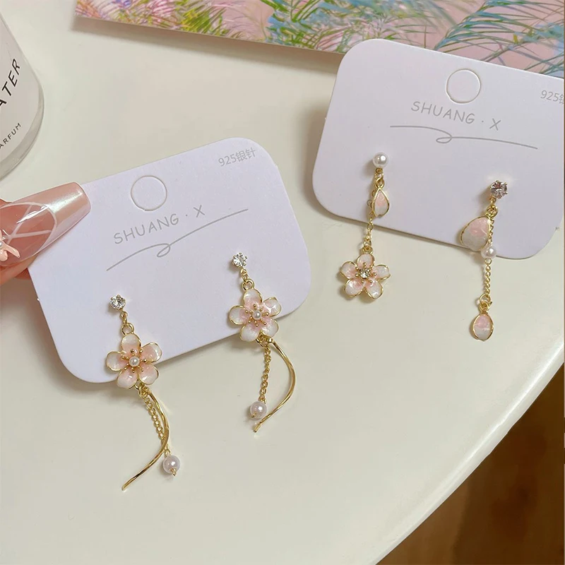 Милые романтичные висячие серьги в форме цветка для женщин элегантные розовые