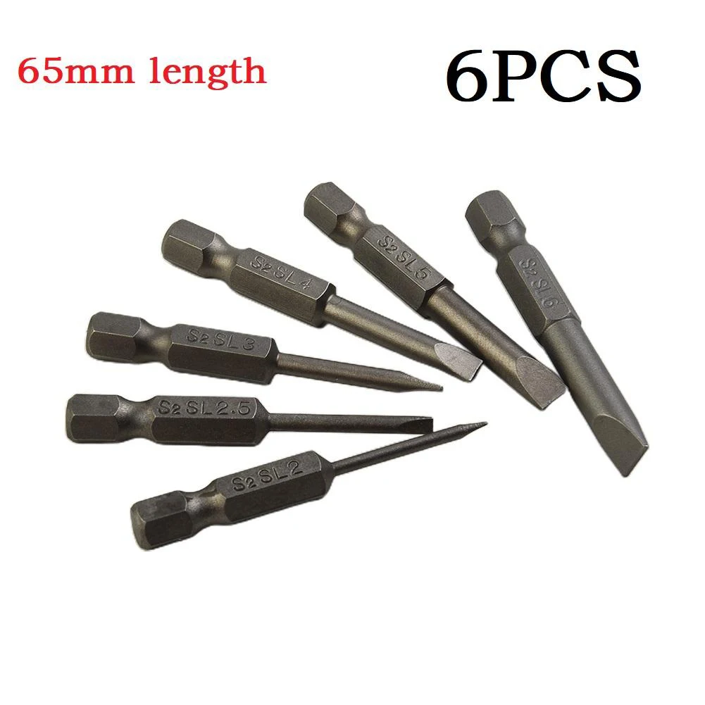 

6pcs/set 65mm Flat Head Slotted Tip Screwdrivers Bits Alloy Steel Magnetic Bits For Screwdrivers Repairing Hand Tools Parts