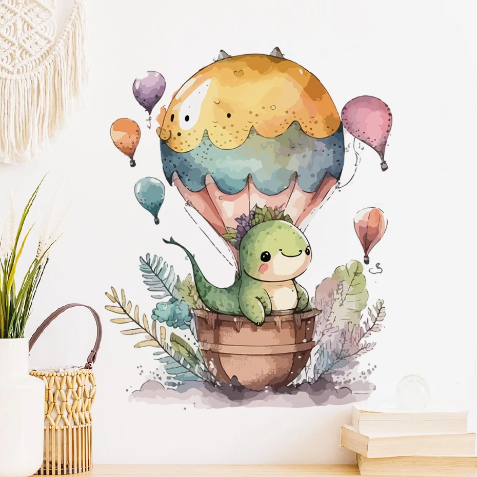 

Watercolor Cartoon Cute Doodle Dinosaur Wall Stickers Hot Balloon Nursery Kids Room Wall Decals Decorative Sticker for Wall