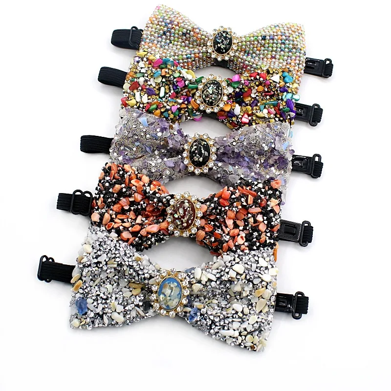 

Luxury Men Elastic Band Strap Bow Tie Necklace New Diamond Wedding Suit Party Bling Crystal Stone Necktie Chic Rhinestone Bowtie