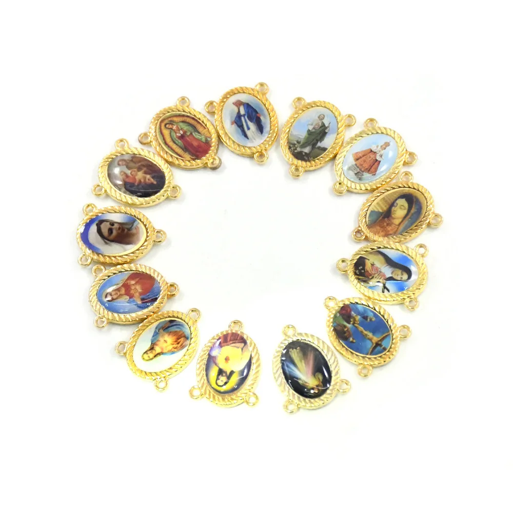 QIGO Gold Religious Icon Rosary Necklace Connectors Accessories Three Holes DIY