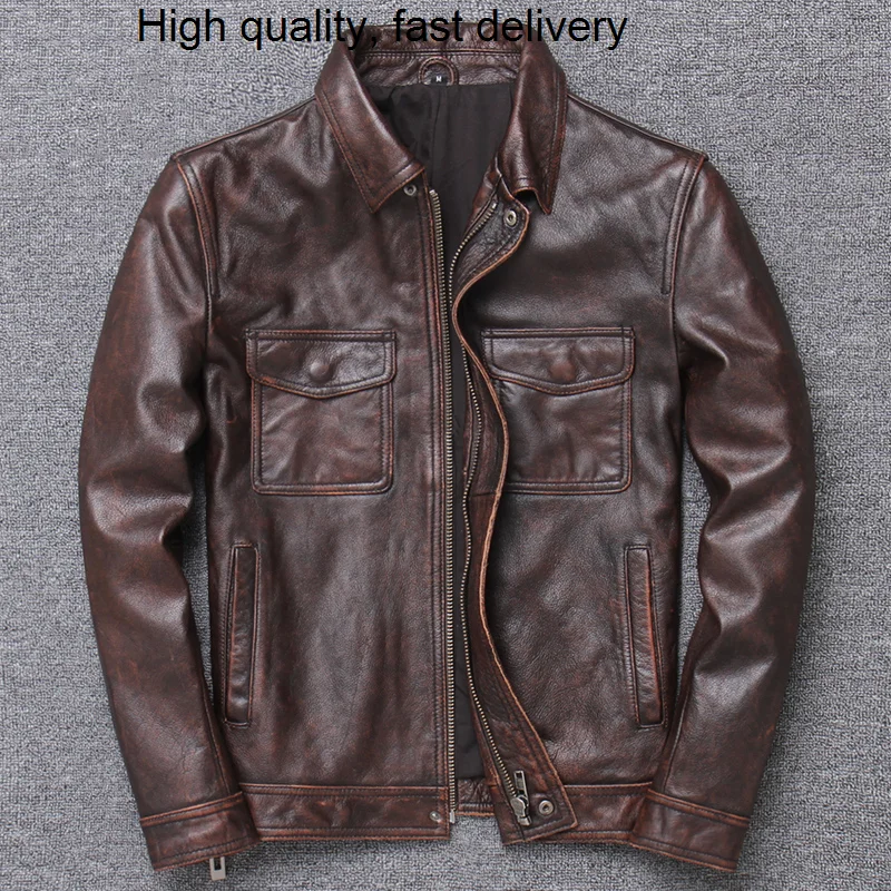 

Brand Retro Name Mens Cow Leather Jacket and Coat Black 4XL Big and Tall Mans Genuine Leather Coats Male Overcoat Cowskin A847