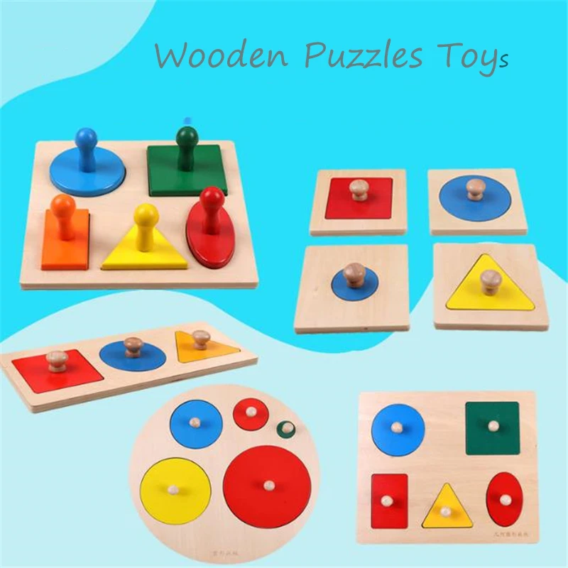 

Kids Wooden Puzzles Toys Learning Geometric Shape Panels Hand Grasping Board Educational Preschool Training Montessori Toys