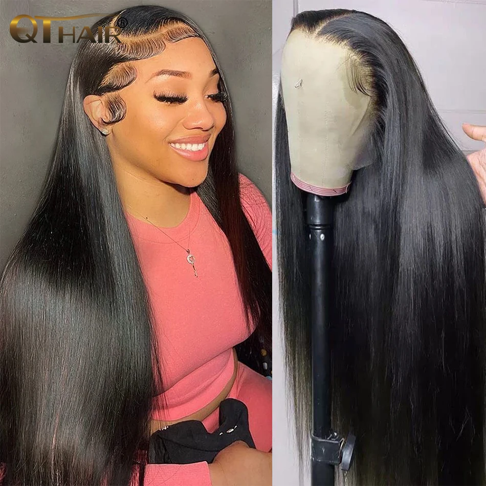 QT Peruvian Straight Lace Front Wigs Human Hair 13x4 Frontal Wigs Glueless HD Lace Front Wigs Human Hair Pre Plucked  180%