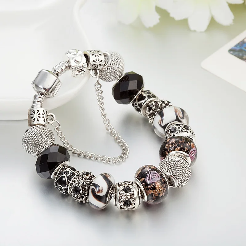 JanYee Прямая поставка Черный Шарм с серебряным шариком браслет Pulcera для женщин DIY бусины сердца подходит для Pan браслеты ювелирные изделия JanYee Прямая поставка Черный Шарм с серебряным шариком браслет Pulcera для женщин DIY бусины сердца подходит для Pan браслеты ювелирные изделия