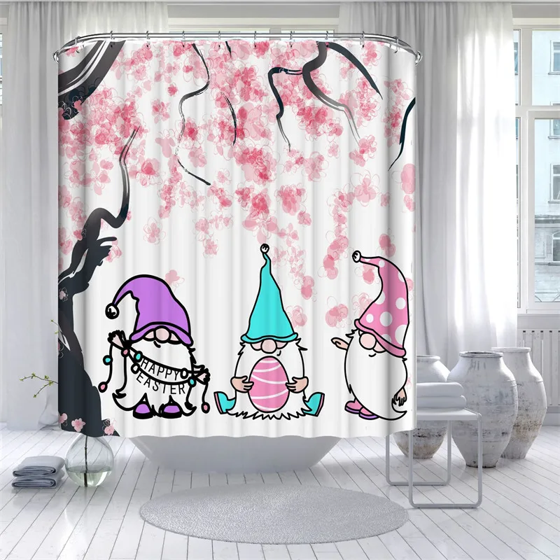 

Cartoon Tree With Easter Eggs Shower Curtain Print Rabbit Bath Mat Set Happy Easter Toilet Rugs Carpets Waterproof Bath Curtains