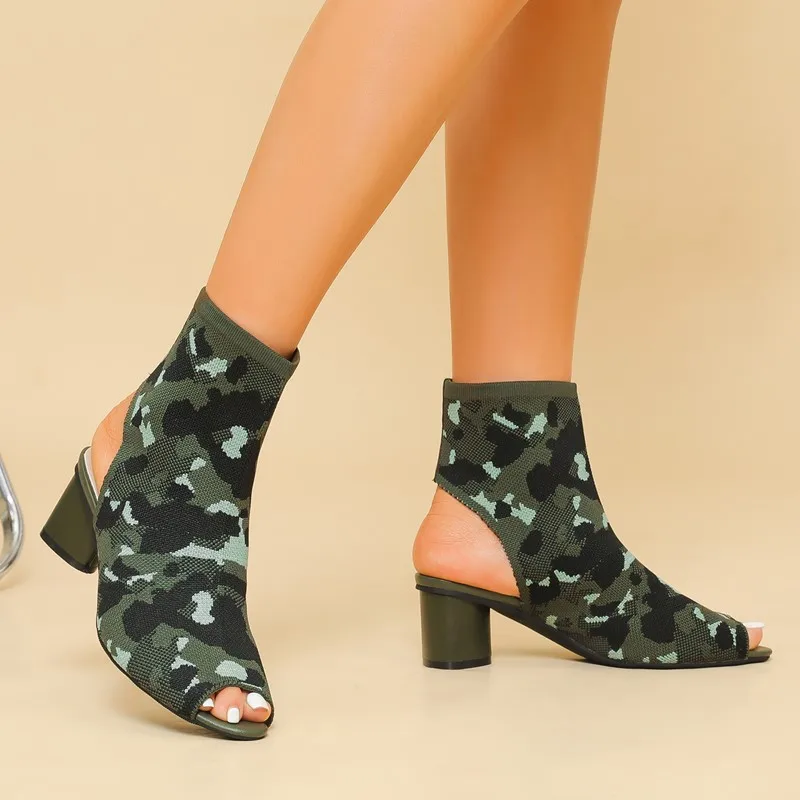 Женские босоножки с открытым носком AIYUQI камуфляжные Вязаные сандалии женские в