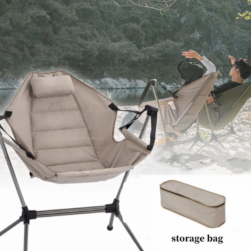 Outdoor Folding Rocking Chair With Pillow Multi-angle Adjustable Armchair Portable Reclining Chair Camping Fishing Beach Chair