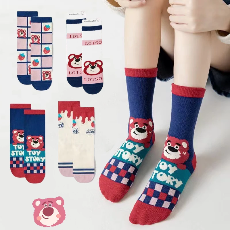 

5 Pairs Disney Kids Socks Cartoon Lotso Stellalou Cute Anime Animal Pattern Print Children Socks Autumn Winter Girls Boys Cotton