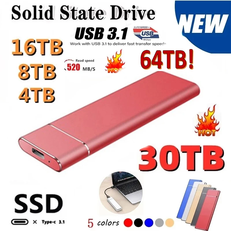 

High Speed Hot Portable SSD 500GB 1TB Hard Drive External Type-C USB3.1 2TB 4TB 6TB 8TB 16TB SSD Storage HD Hard Disk For Laptop