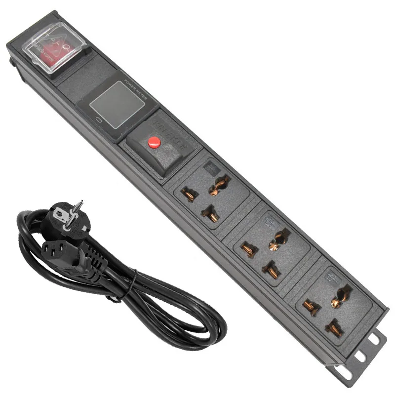 

PDU Power Strip Network Cabinet Rack overload protection 3 PIN Adapter output 3 Way socket and 13A 3500W Aluminum alloy shell