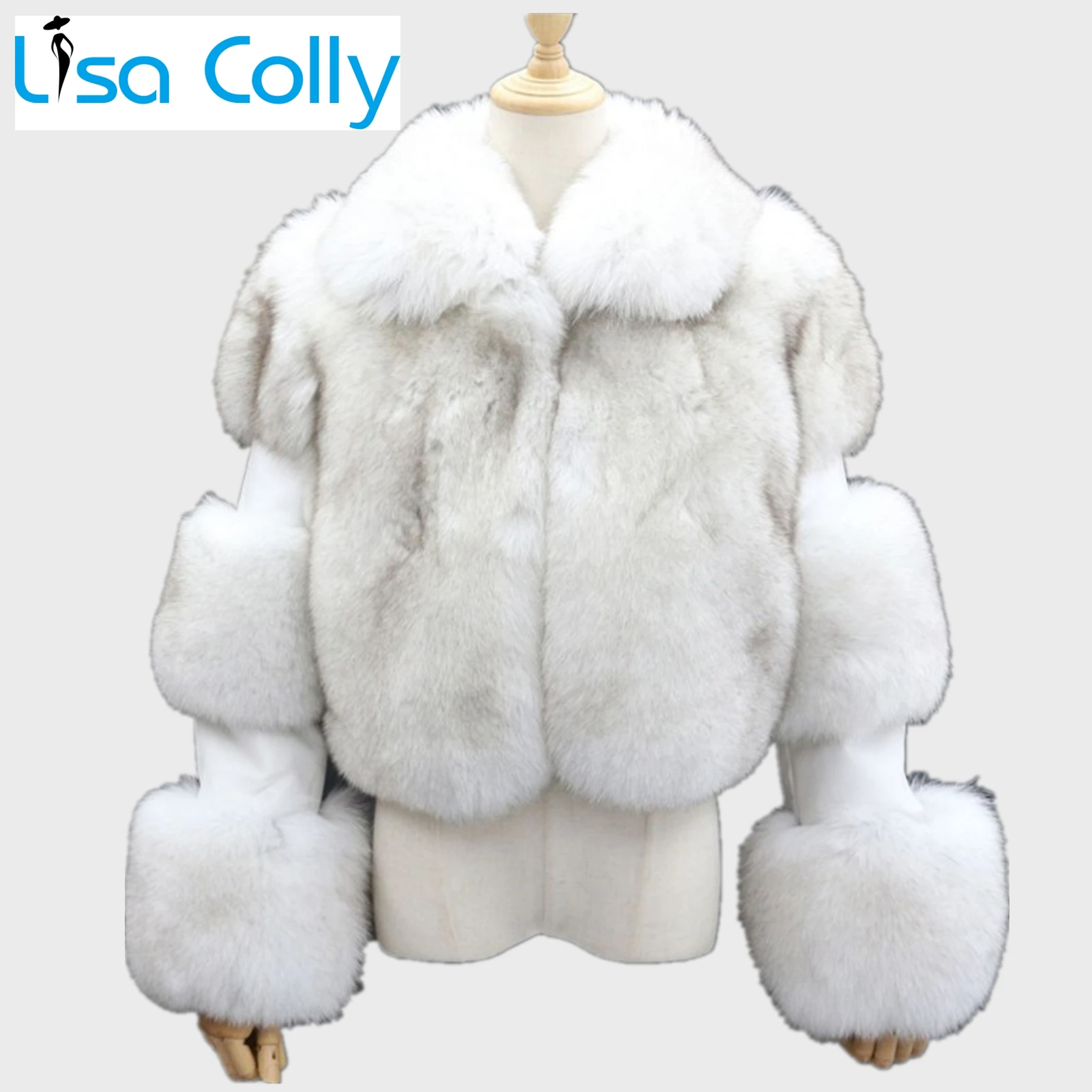 Women Winter Warm Long Sleeve Faux Fox Fur Coat Turn Down Fur Collar Outwear Faux Fur Short Jacket Overcoat