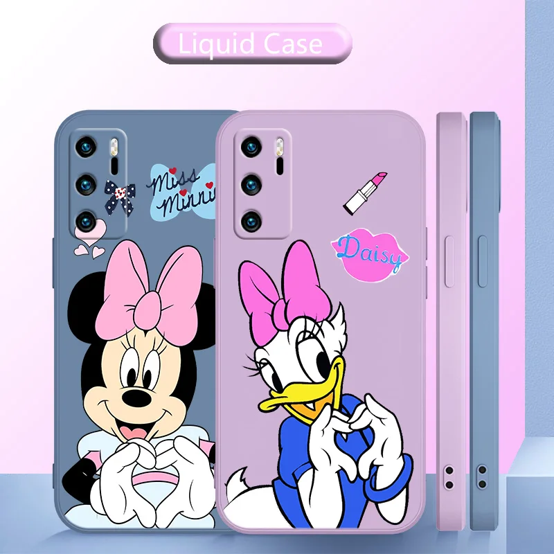 

Disney Mickey Donald Duck love Phone Case Liquid Rope For Huawei P20 P20 PRO LITE P30 LITE PRO P40 P50 PRO LITE P SMART PLUS