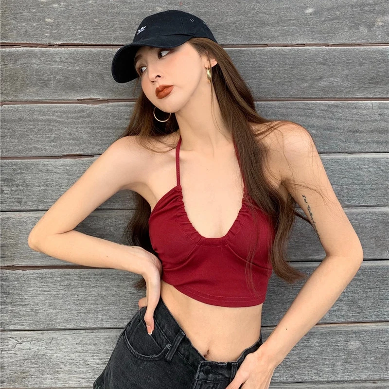 

Sexy Y2k Tops Girls Halter Top Women U-Shape Tanks Femme Vintage Cropped Club Streetwear Tees Korean Fashion Clothes Women