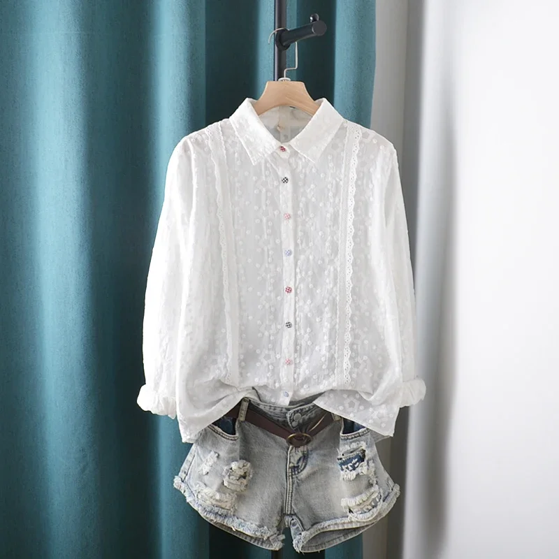 -Блузка с полной цветочной вышивкой шнуровка однобортная красочные пуговицы