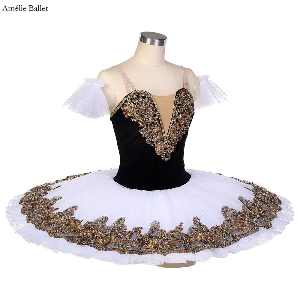 BLL090 Черный бархатный лиф для девочек и женщин белая тюлевая пачка с золотой