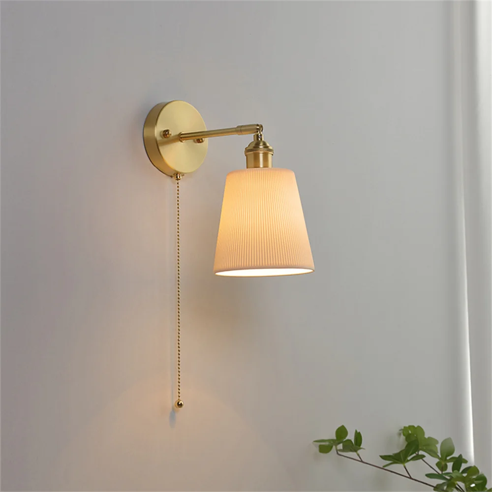 Japanese Ceramic With Switch Wall Light Led Nordic Brass Loft Sconce Home Decor For Bedroom Wall Lamp Fixture Indoor Luminaire