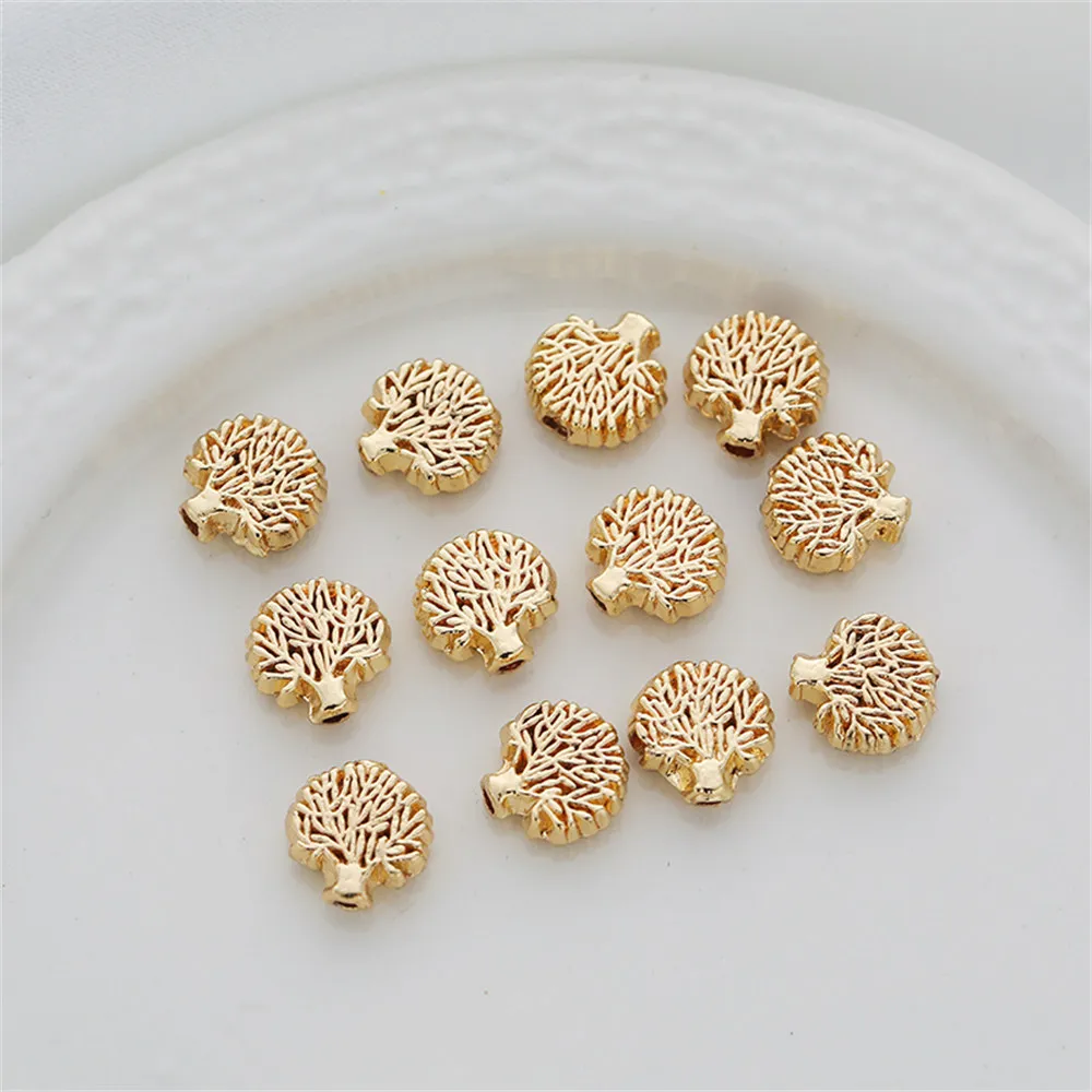 

14k bag gold color 8mm through hole round cake Life tree string decoration diy handmade pendant ear pendant ornament accessories