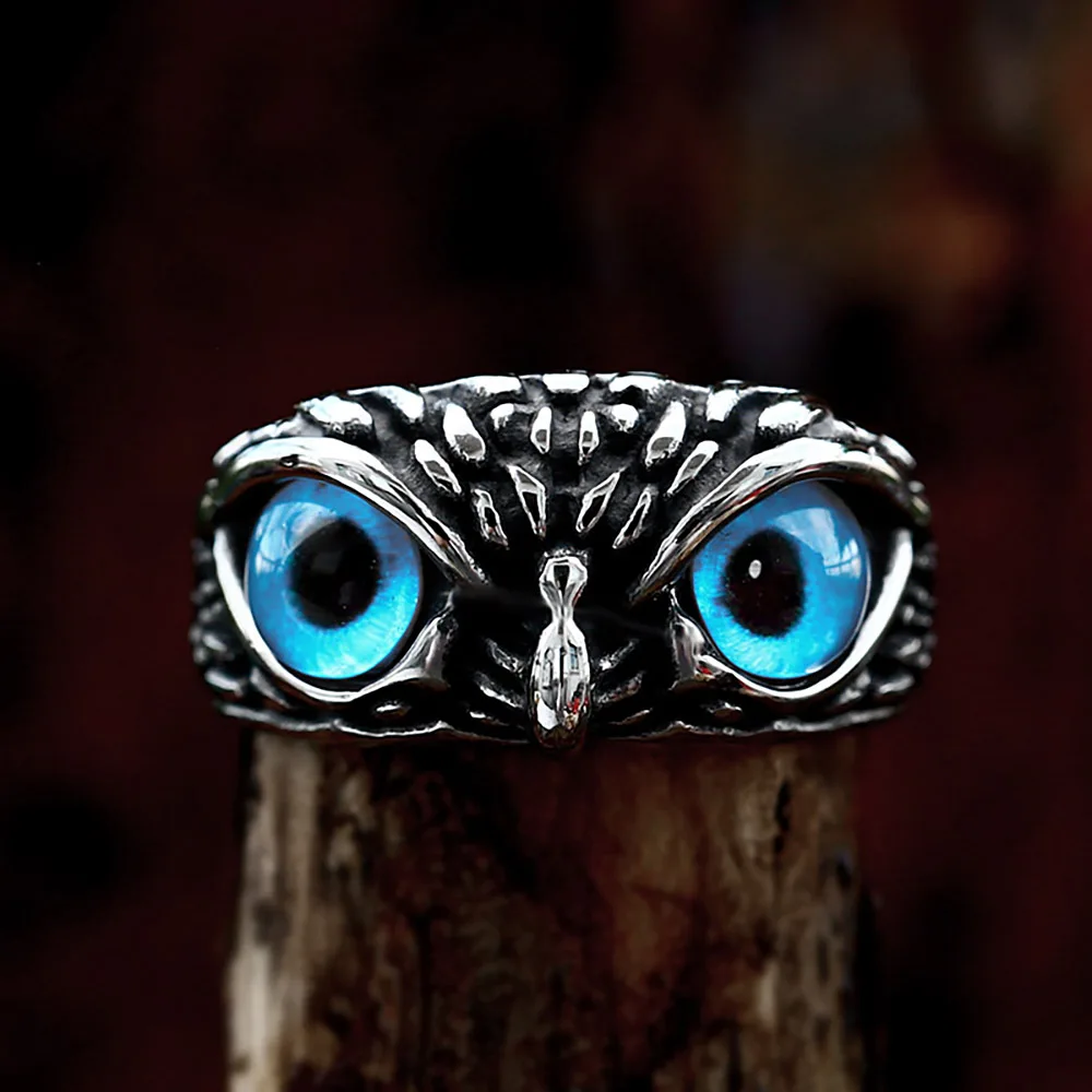 

New Design Fashion Stainless Steel Owl With Stone Eyes Ring For Men Women Cute Animal Rings Punk Couple Jewelry Gifts Wholesale