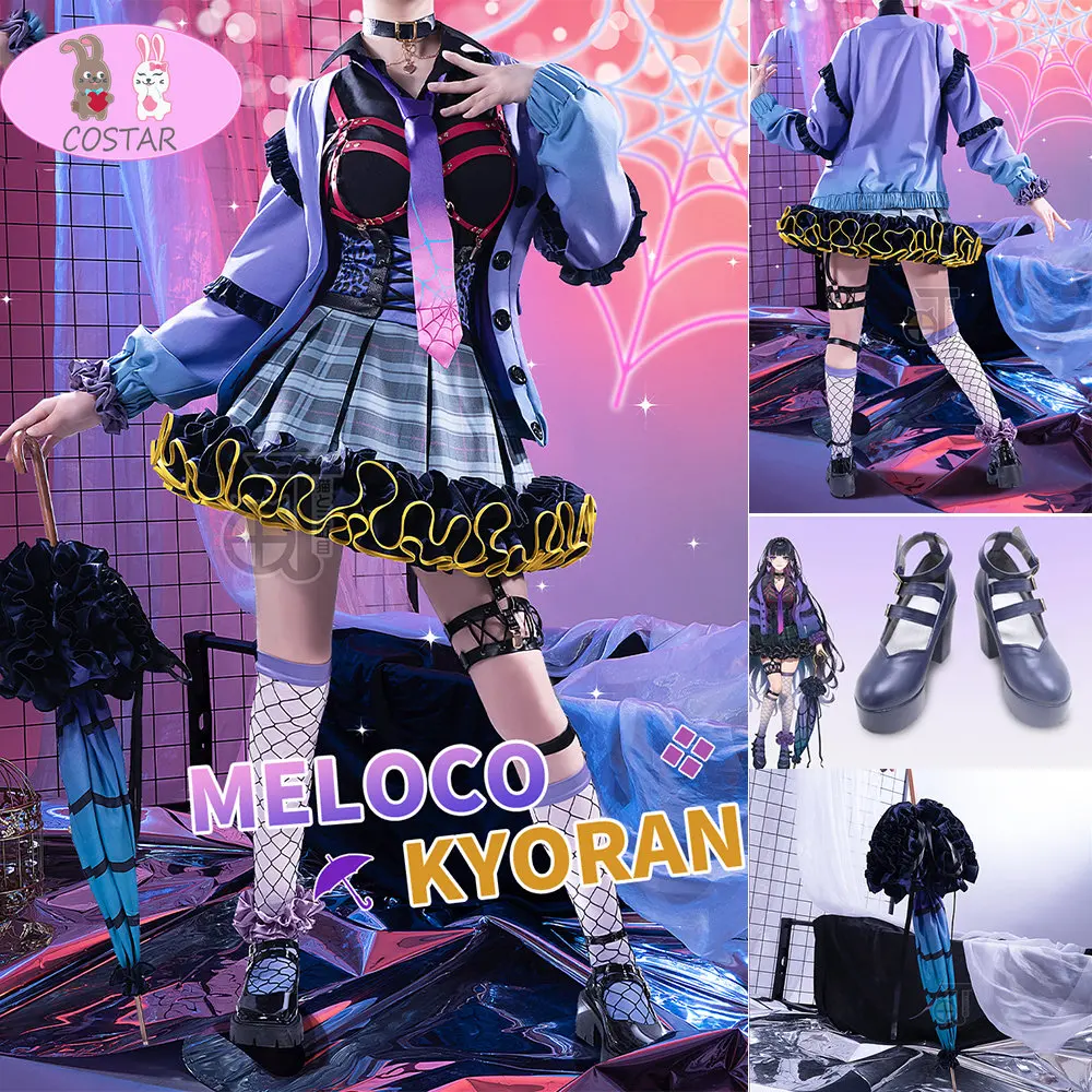 

Костюм для косплея Vtuber xсолей Meloco Kyoran, костюм для Хэллоуина, женская одежда, платье, аниме одежда, туфли с зонтиками