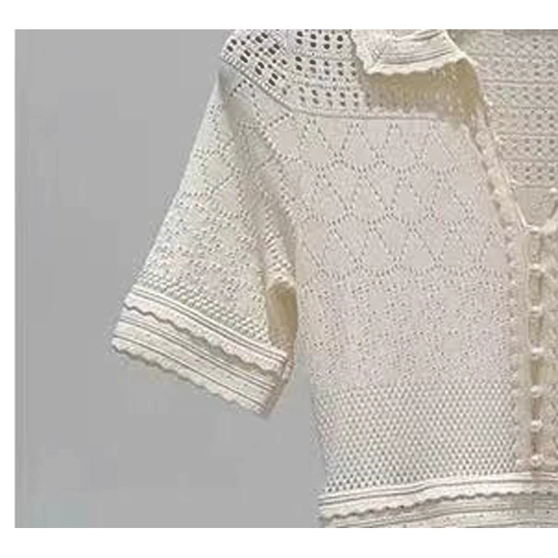 2023 Early Autumn New Splicing Hollow Knitted Short-sleeved Dress Women