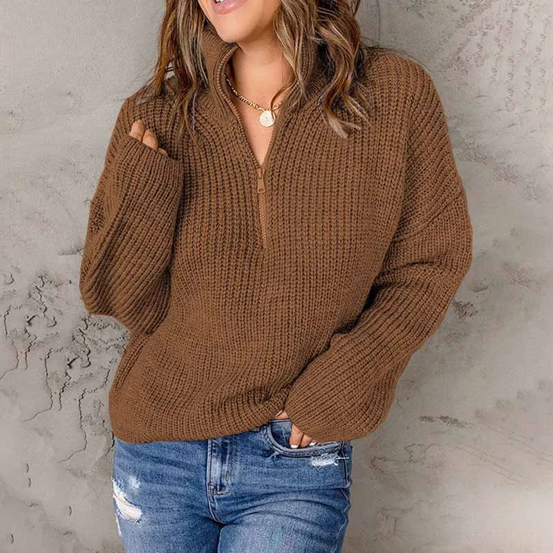 

Fashion Turtleneck Zipper Pullover Sweater Women Winter Thick Vintage Long Sleeves Knit Tops Loose Casual Jumper Clothes 23359