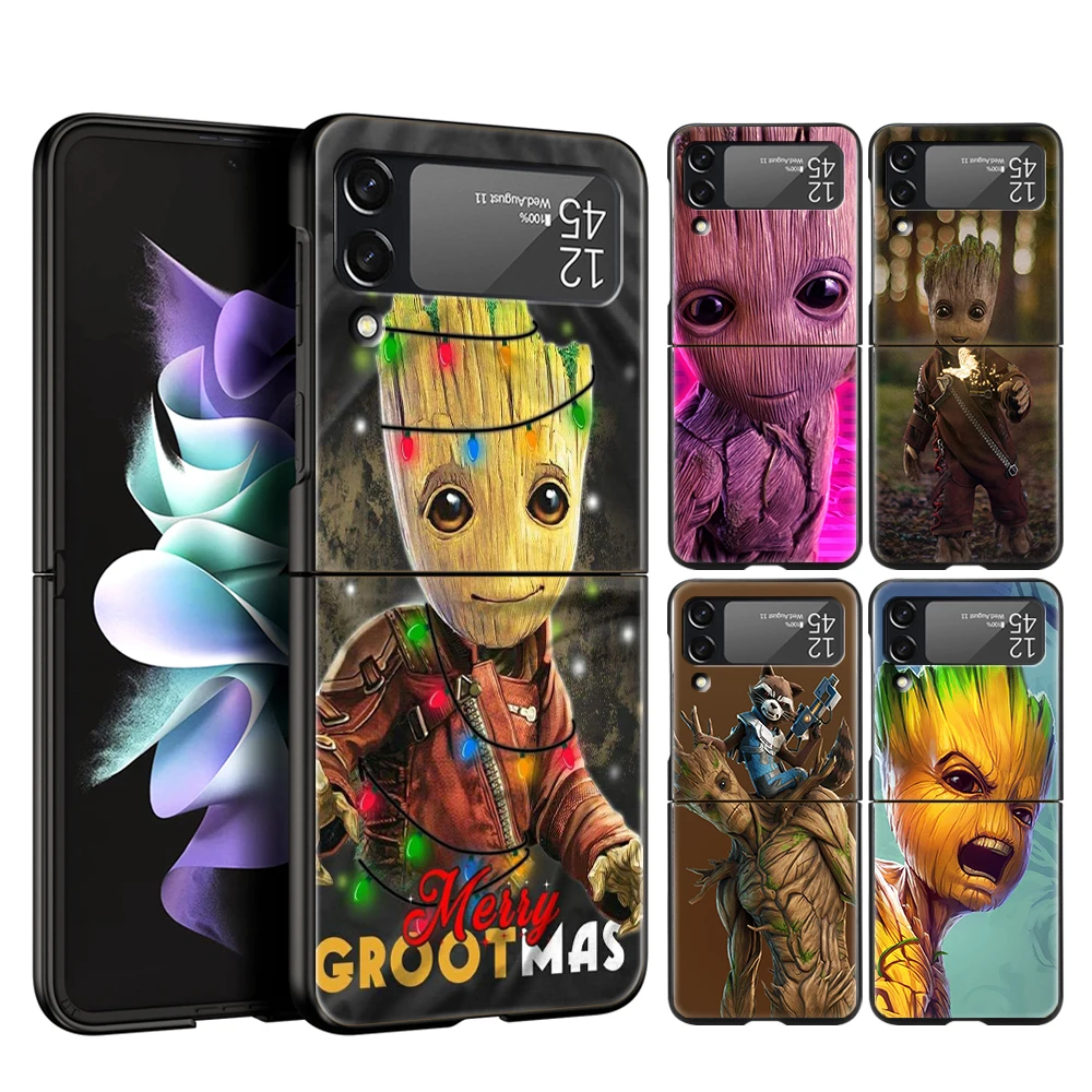 

Disney Groot Cute Hard PC Phone Case For Samsung Galaxy Z Flip 4 Bag Black ShockProof Cover for Samsung Z Flip 3 5G Shell Bag