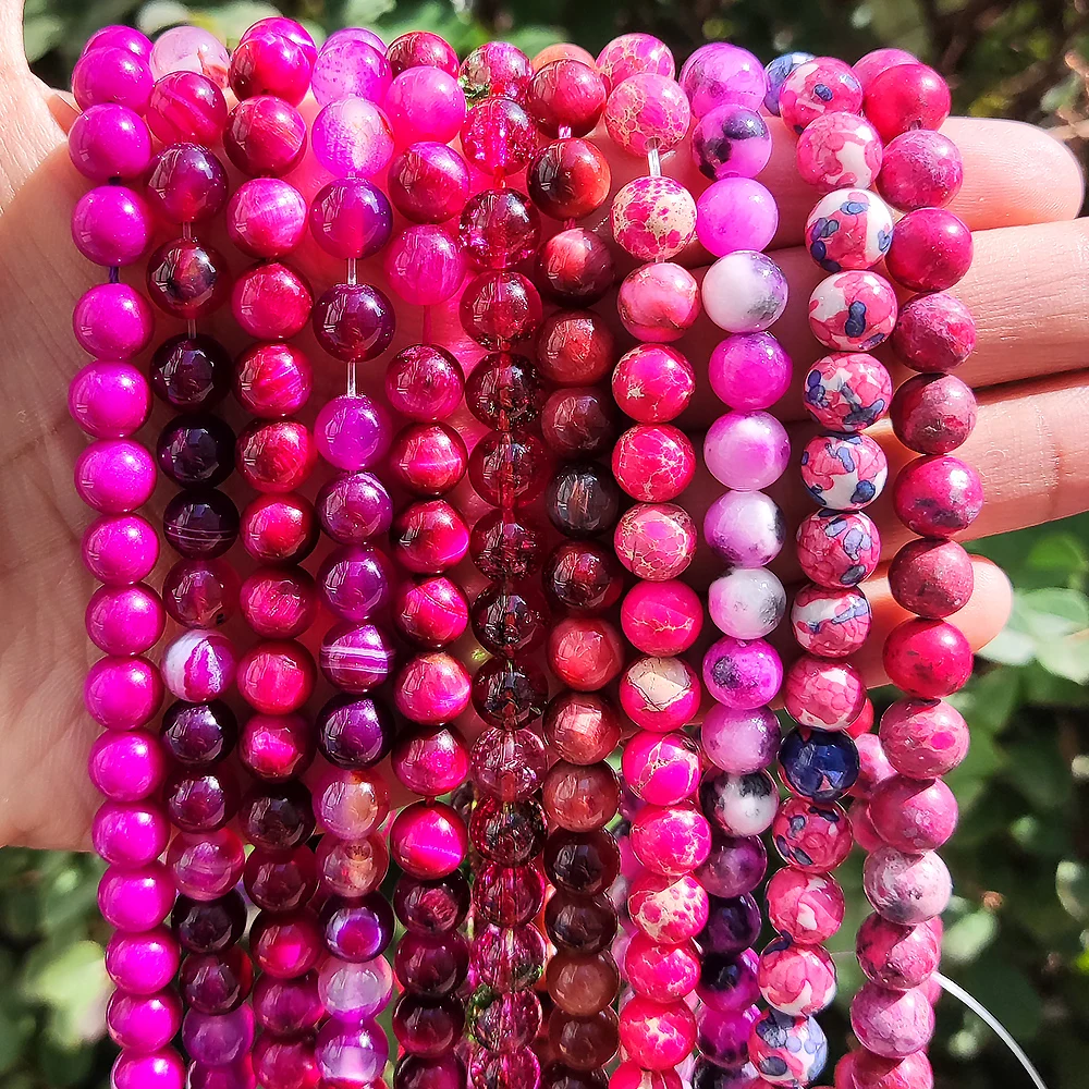 45 Styles Natural Stone Beads Rose Red Tiger Eye Fuchsia Jades Agate Quartz Beads Jewelry Making Findings DIY Bracelet Accessory