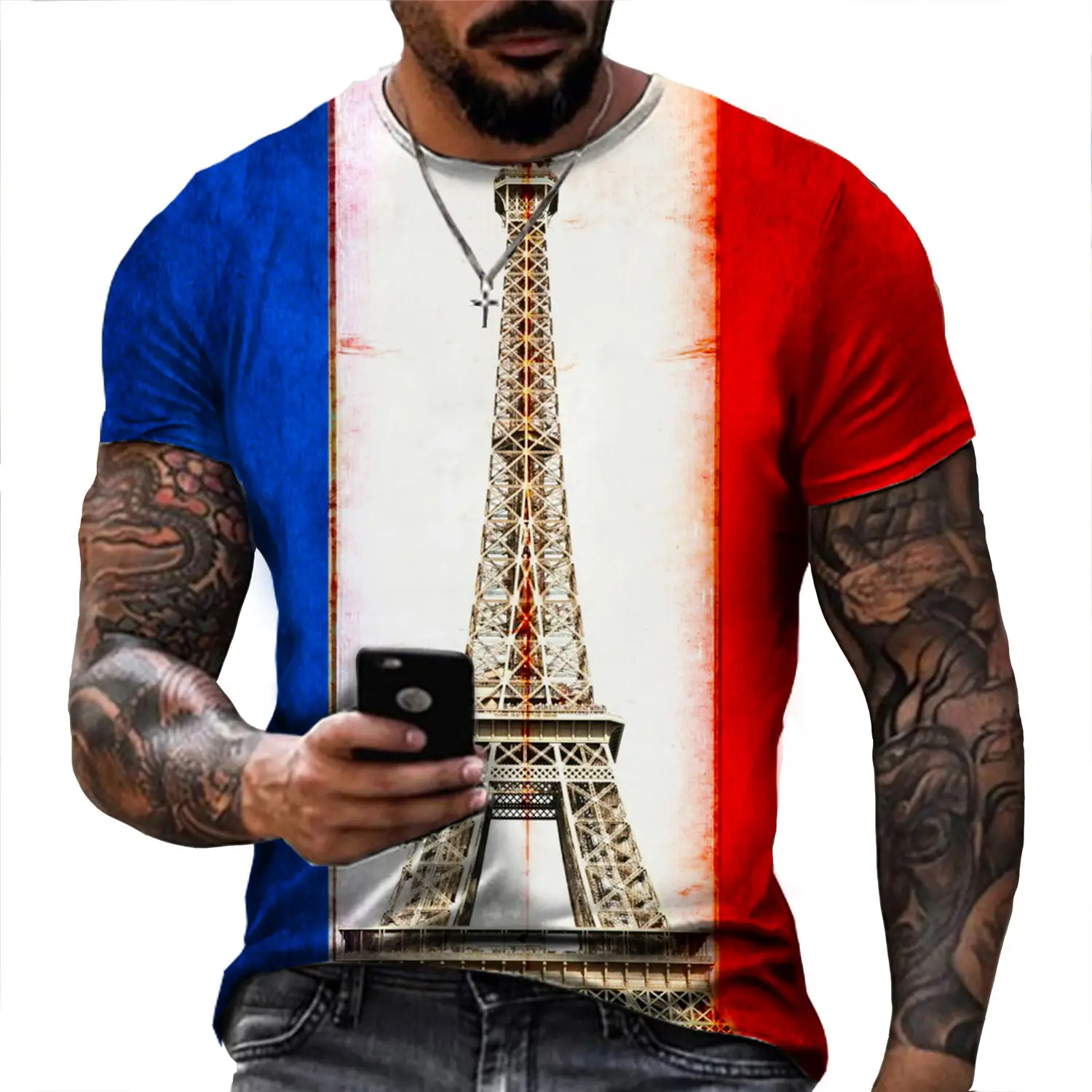 

Summer Fashion France Flag 3D Print Men's T-Shirt Jesus Cross Short Sleeve Casual Male T Shirt Top