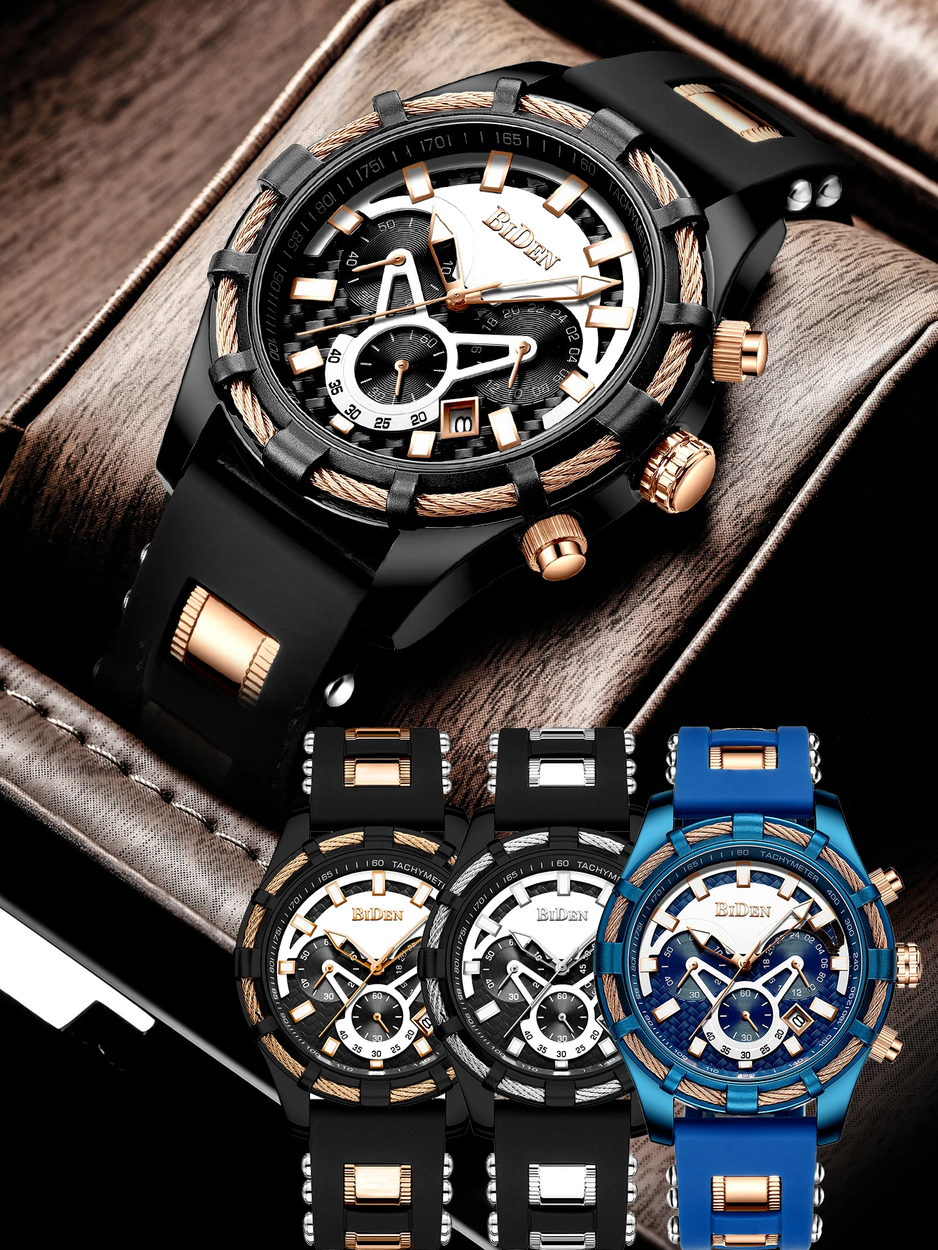 Мужские модные и повседневные многофункциональные водонепроницаемые кварцевые