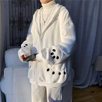 men hoodie harajuku korean style 2021 cute bear embroidery coat male spring fashion causal lantern sleeve hooded zip up hoodies